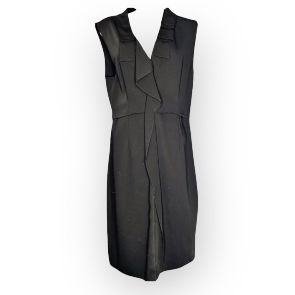 Tahari Lilly Black Sleeveless Sheath Dress Ruffle Detail Women's Size 8 Career